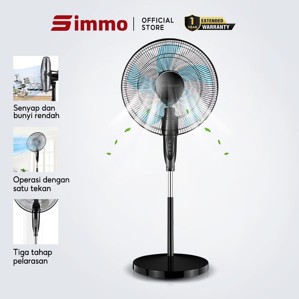 Simmo Electric Stand Fan 5 Blades 3 Speed Control Standing Silent ...