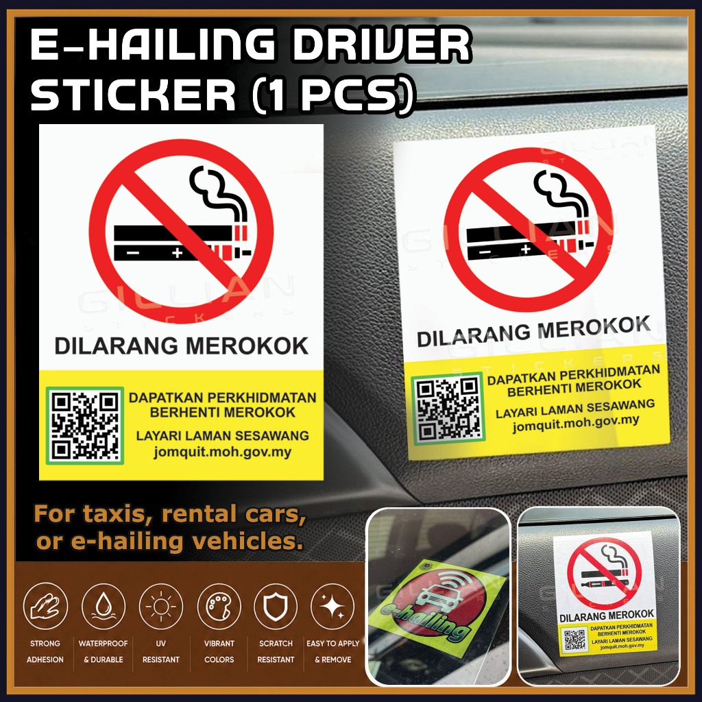 Ehailing Sticker No Smoking Grab Dilarang Merokok For taxis, Grab cars ...