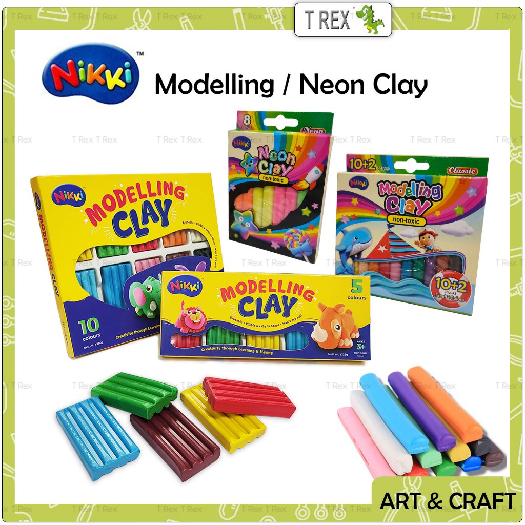 Nikki Non-Toxic Art & Craft Modelling Neon Fun Clay Plasticine / Tanah ...