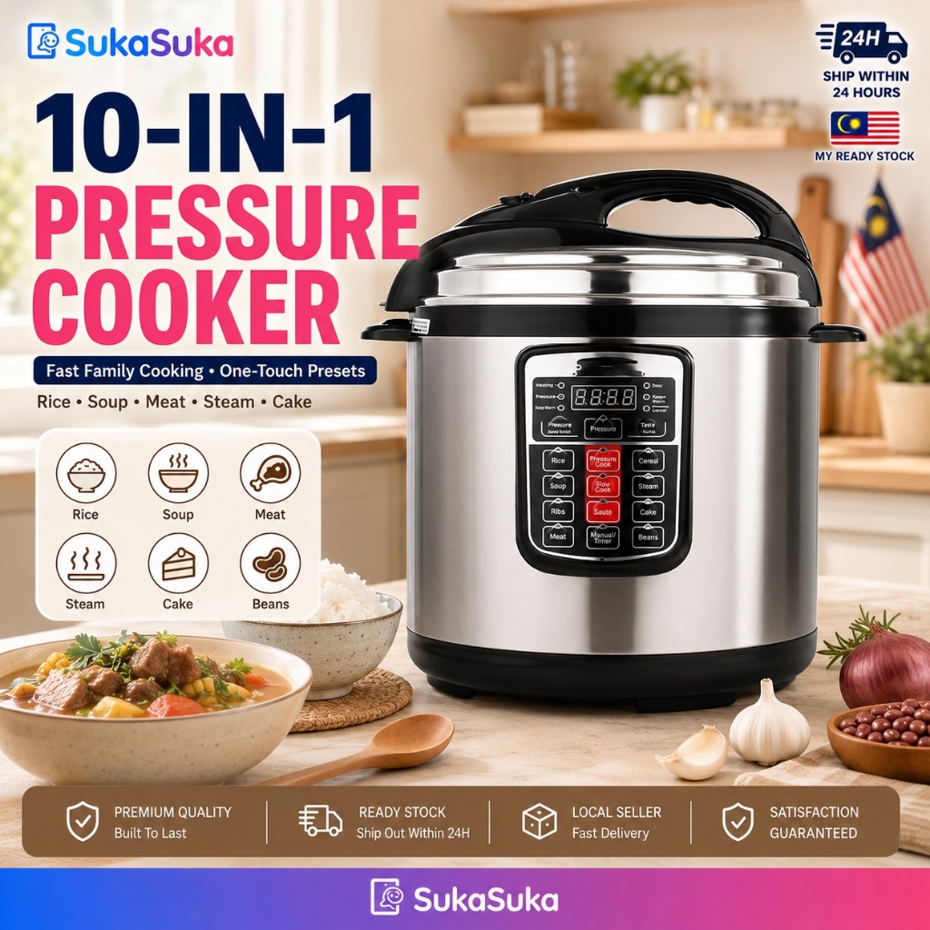 Pressure Cooker 6L – 10-in-1 Smart Multi-Cooker with 3-Pin Plug, Non ...
