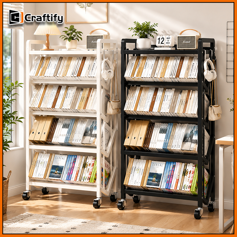 Bookshelf Almari Buku Steel Metal Book Rack Rak Buku Besi 2/3/4/5Tier ...