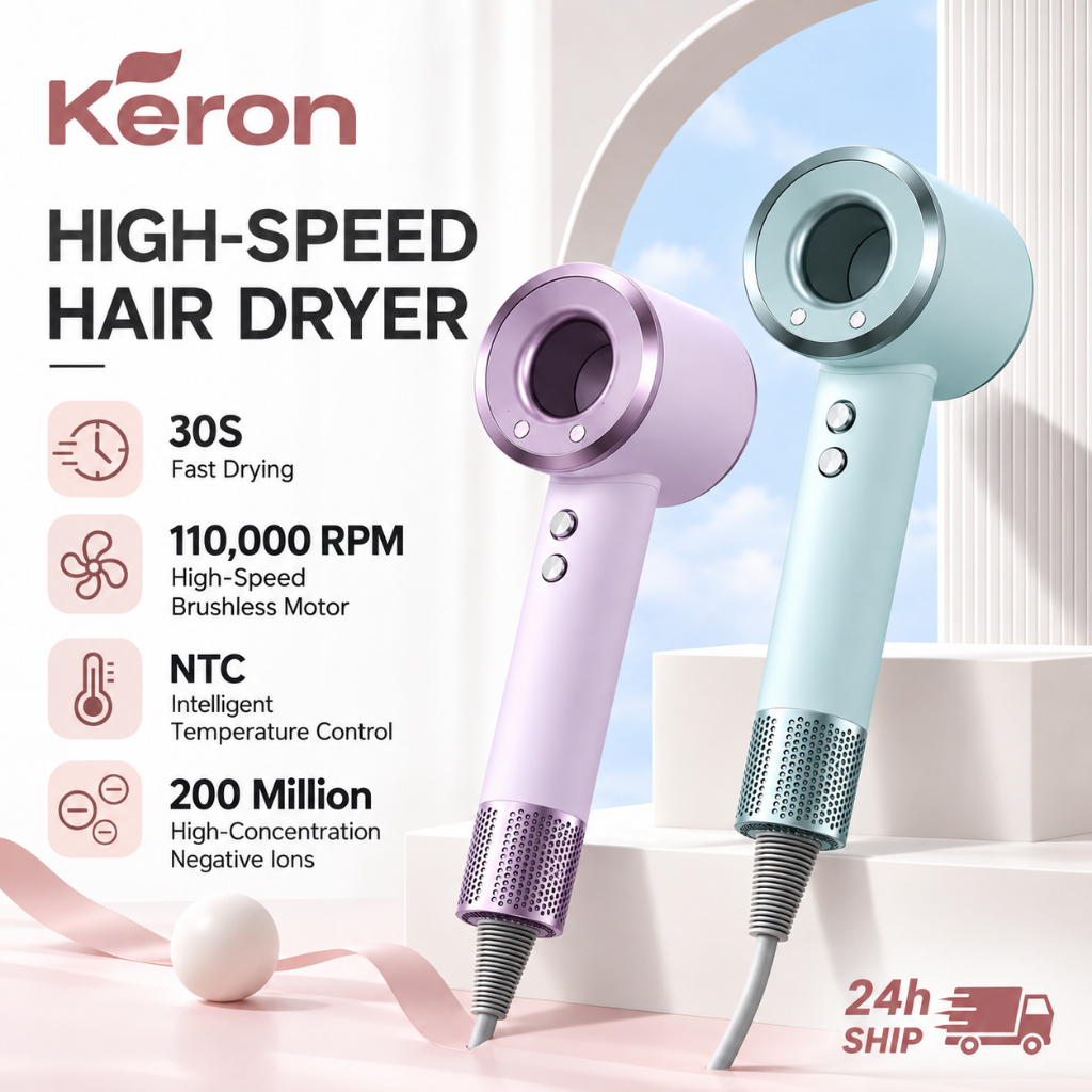 Keron High-Speed Hair Dryer 110,000 RPM Brushless Motor NTC Intelligent ...
