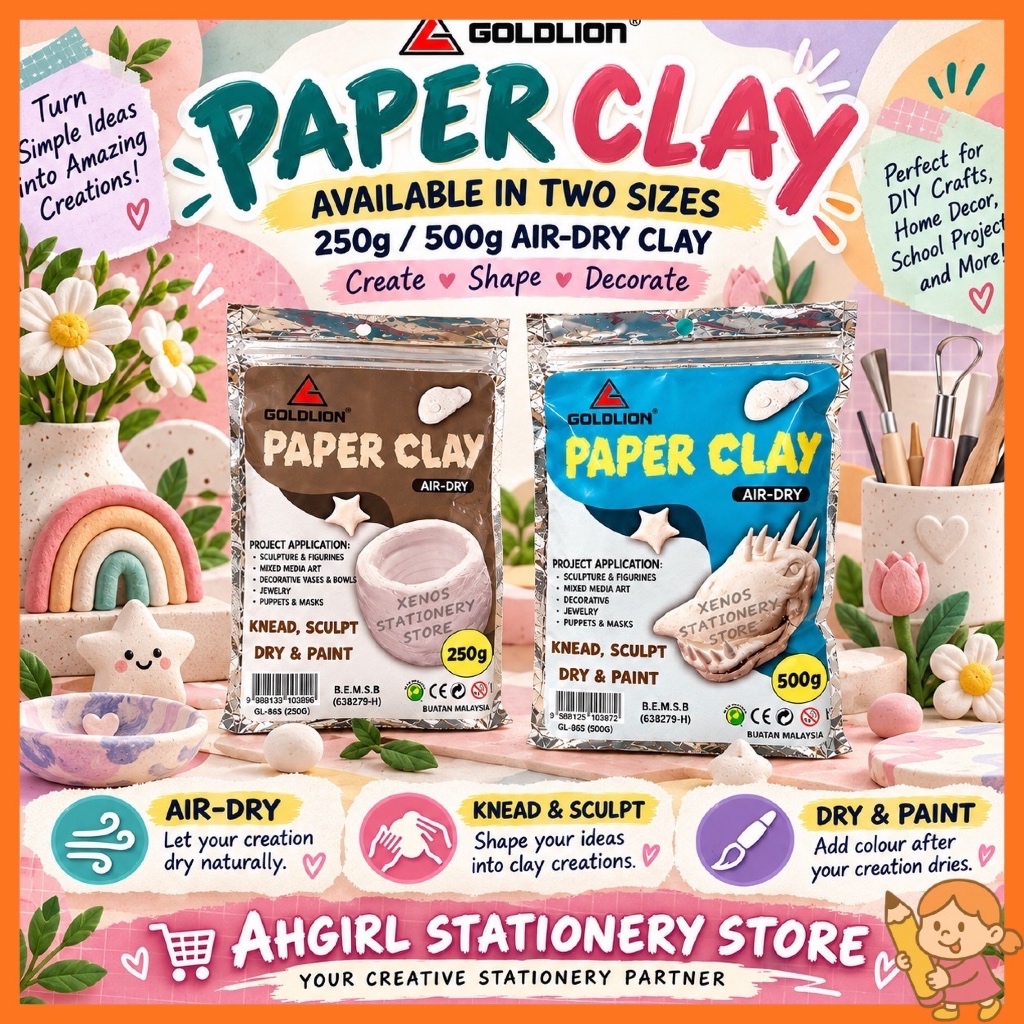 GOLDLION PAPER CLAY 500G AIR DRY MODELLING CLAY FOR SCULPTING, DIY ...
