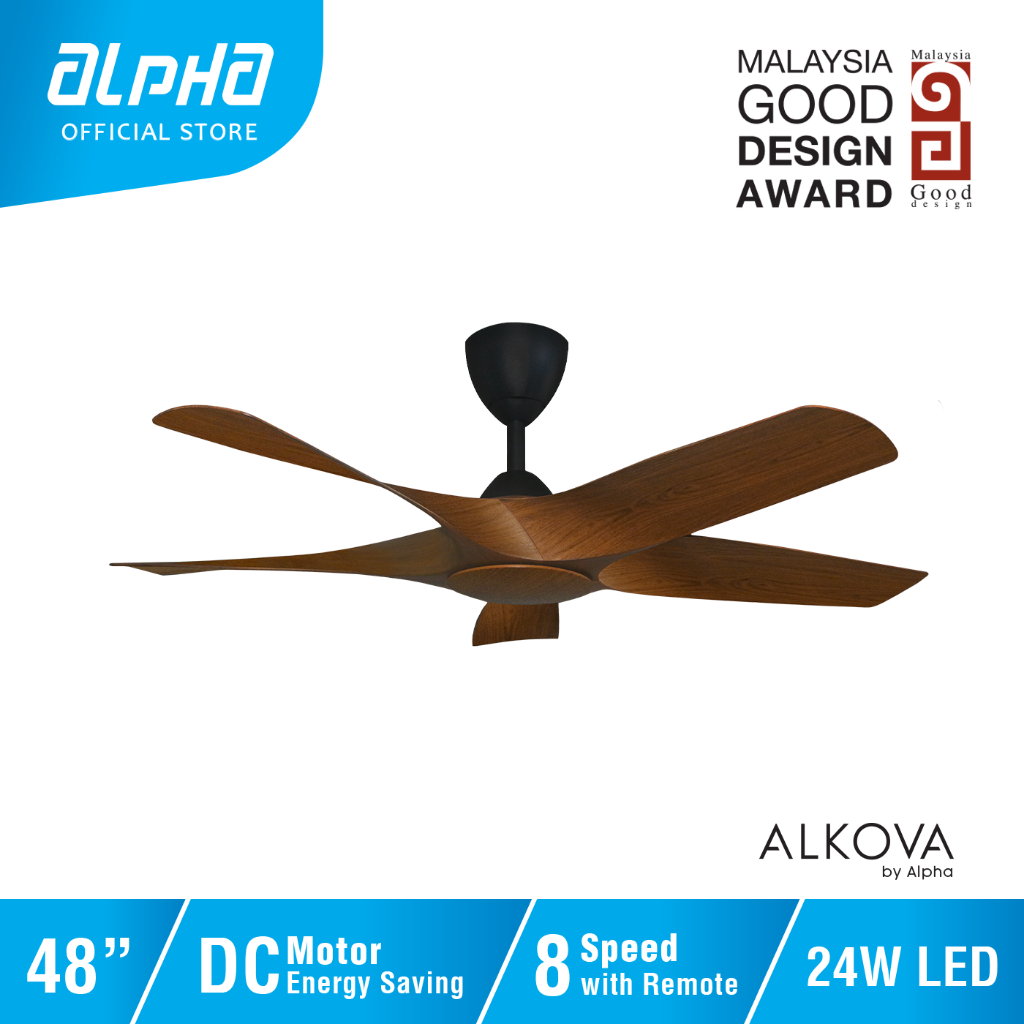 ALPHA Alkova AXIS DC Motor Ceiling Fan with 5 Blades 8 Speed Remote (48 ...