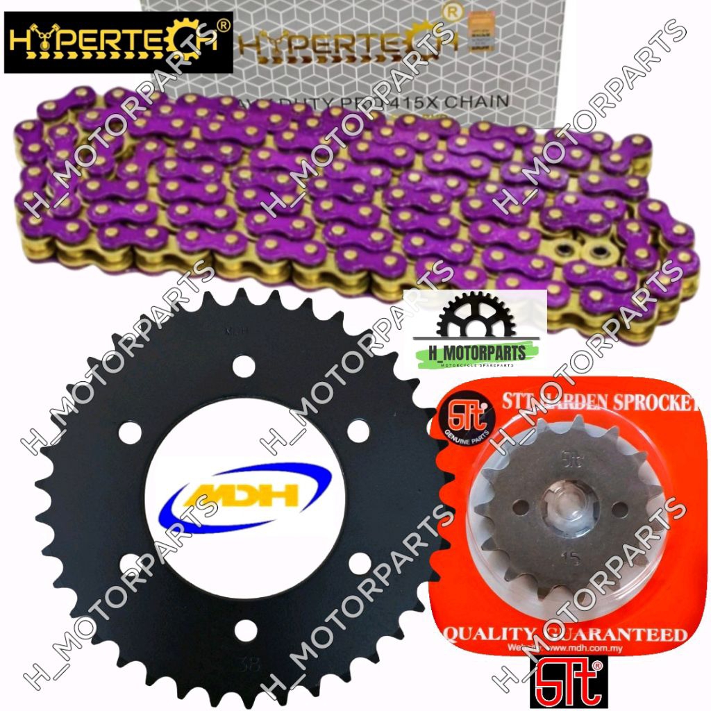 Y15 Y16 MDH STT RACING BLACK SPROCKET 415 CHAIN O-RING 1SET GOLD RANTAI ...
