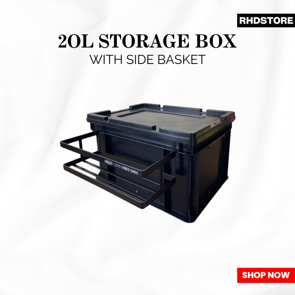 Storage Box With Side Basket 20L Industrial Style Heavy Duty Camping ...