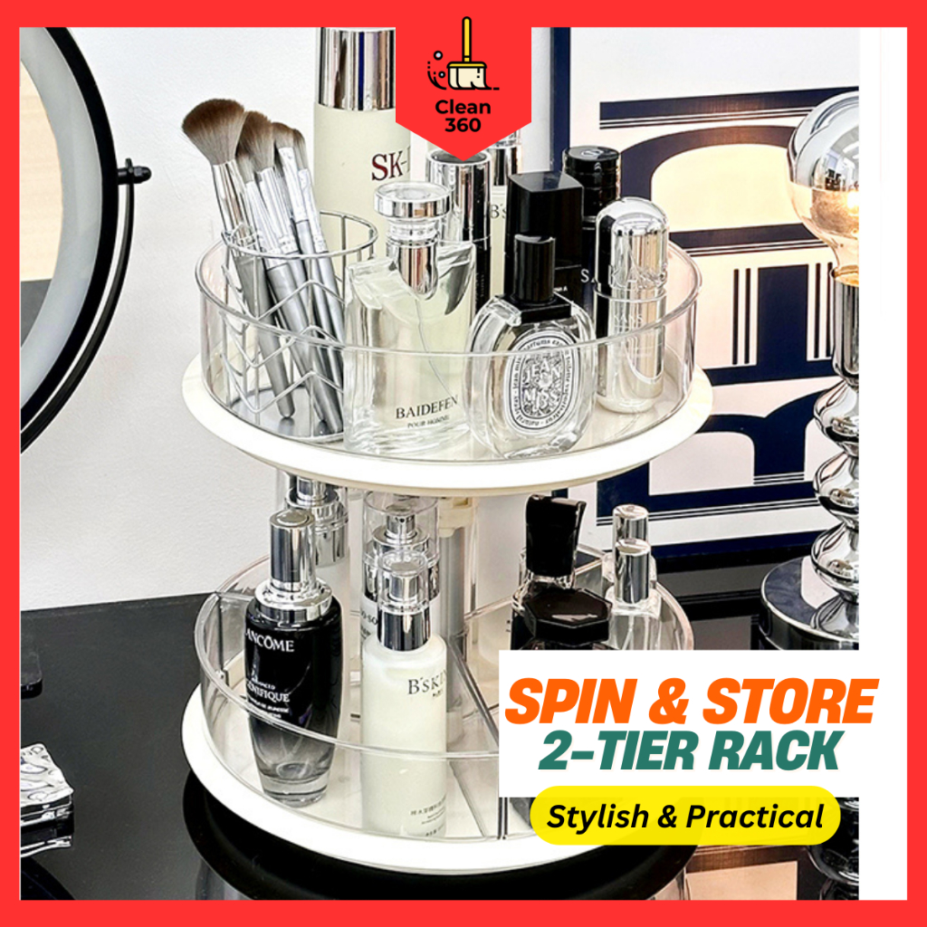 Clean360 Ins Style Rotating Rack 2-Layer Shelf Transparent Makeup ...