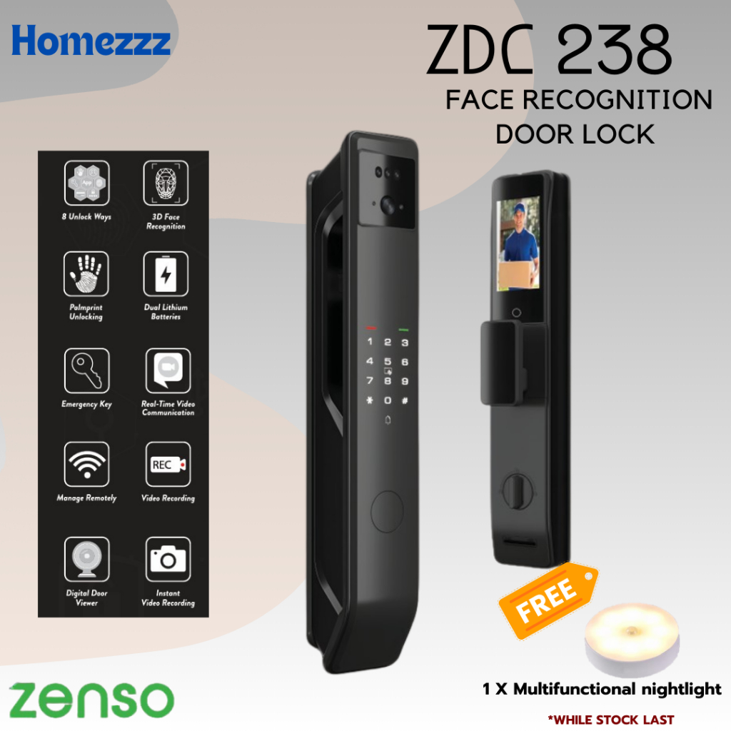 ZENSO ZDL238 Face Recognition Digital Smart Doorlock | Shopee Malaysia