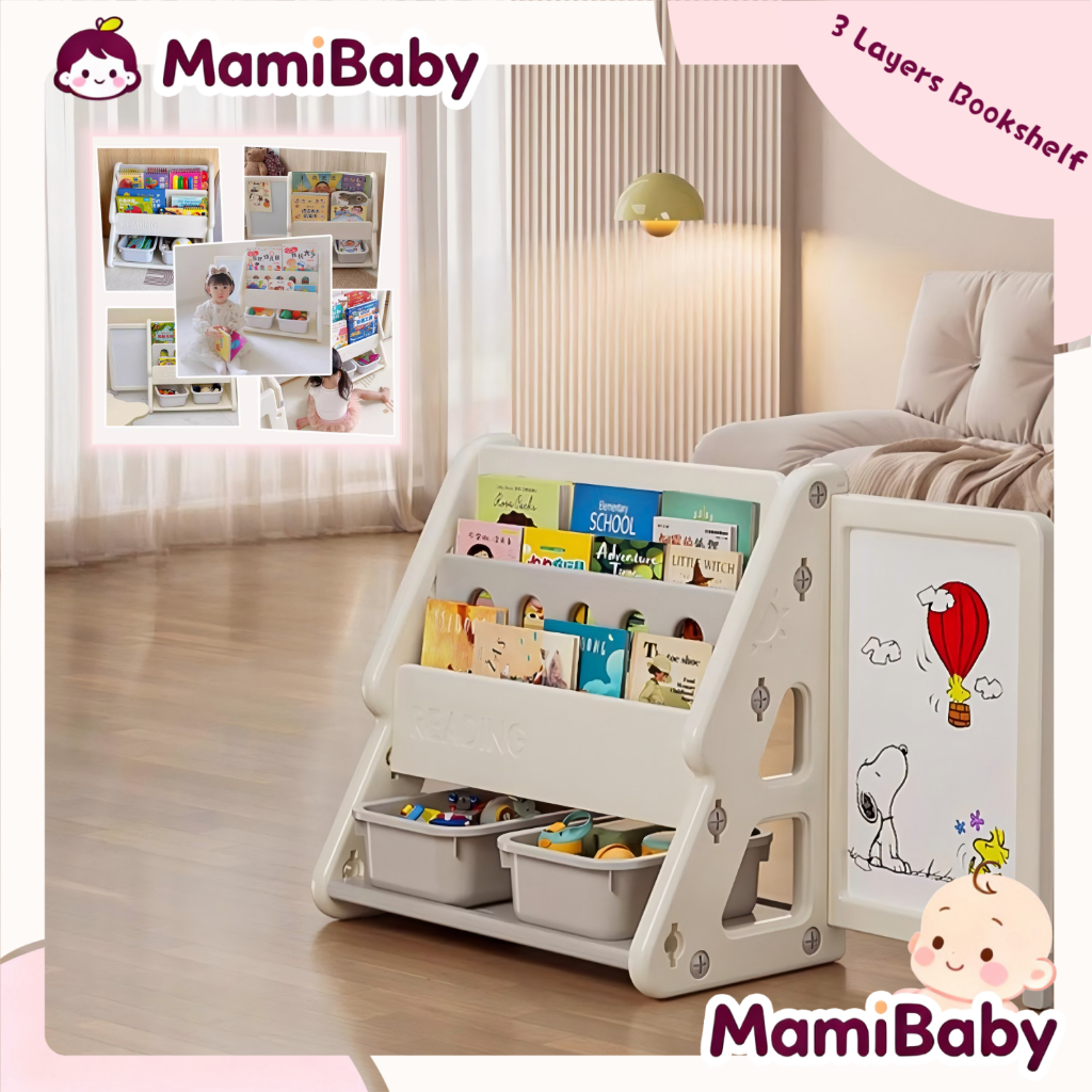 【MamiBaby】L54CM Kids Toy Storage Rack 3 Layers Bookshelf With Drawing ...