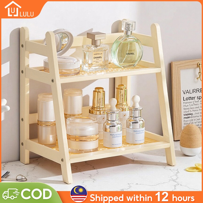 LULU Desktop Storage Rack Display Rack White/Wood Bamboo Rak buku ...