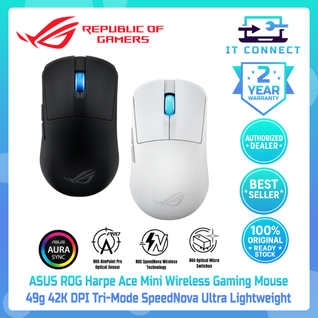 ASUS ROG Harpe Ace Mini Wireless Gaming Mouse 49g 42K DPI Tri-Mode ...