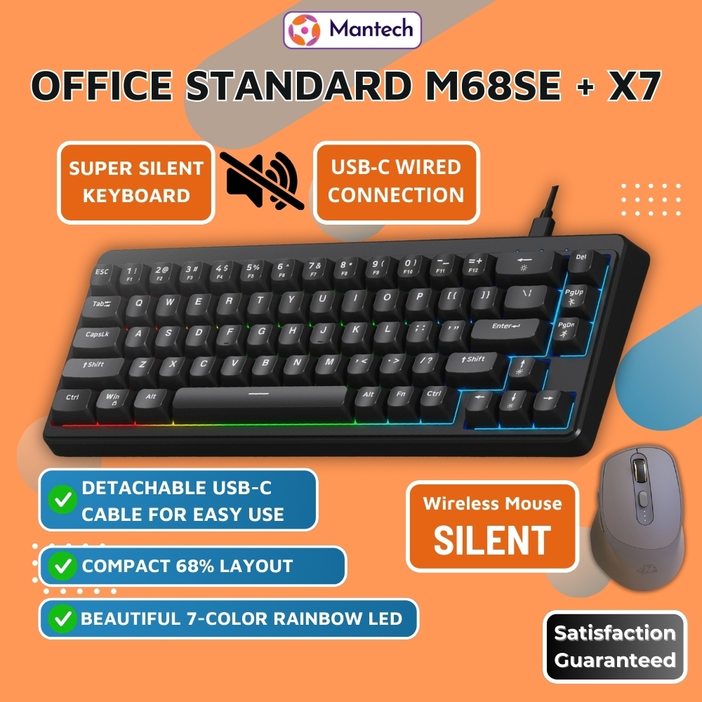 Free Wolf M68SE Wired 68 Keys Keyboard + X7 Wireless Mouse Bluetooth ...