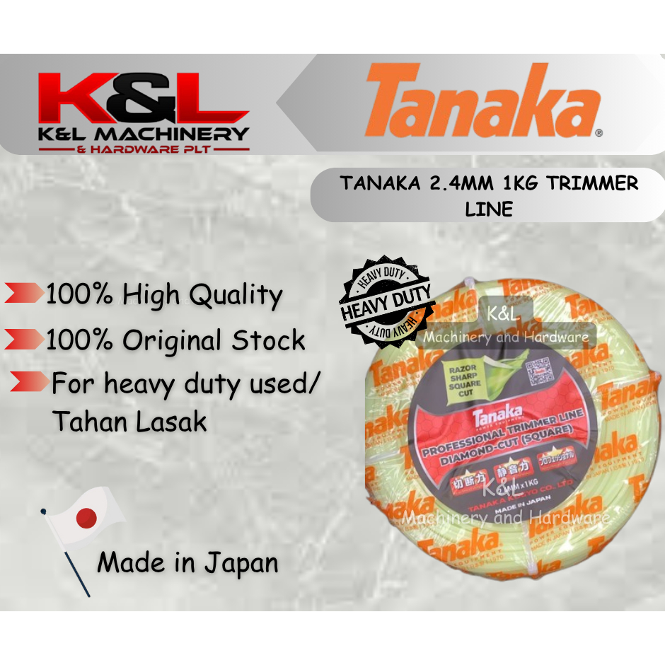 Original TANAKA 1KG 2.4mm Extra Tajam Razor Diamond Cut Nylon Trimmer ...
