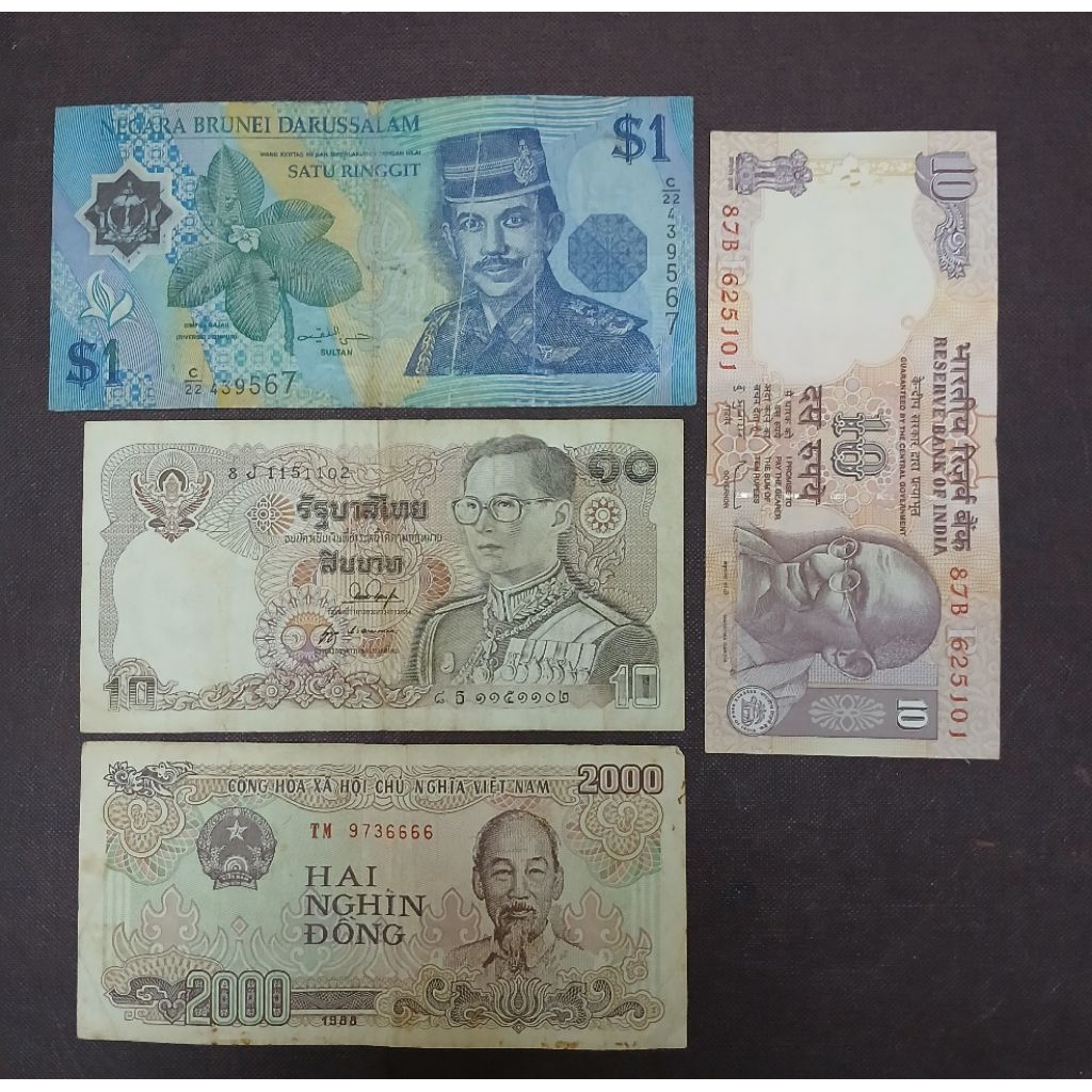 THAILAND 10 BAHT ,VIETNAM 2000 DONG, BRUNEI 1 DOLLAR & INDIA 10 RUPEES ...