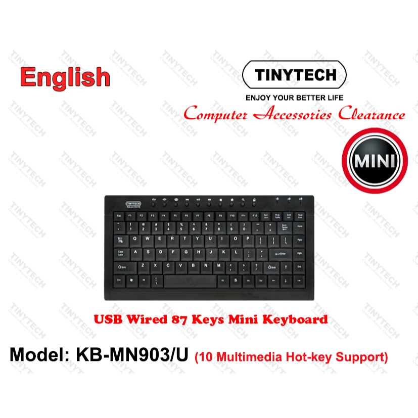 TINYTECH MN903/U USB WIRED 87 KEYS MINI KEYBOARD WITH MULTIMEDIA HOT ...