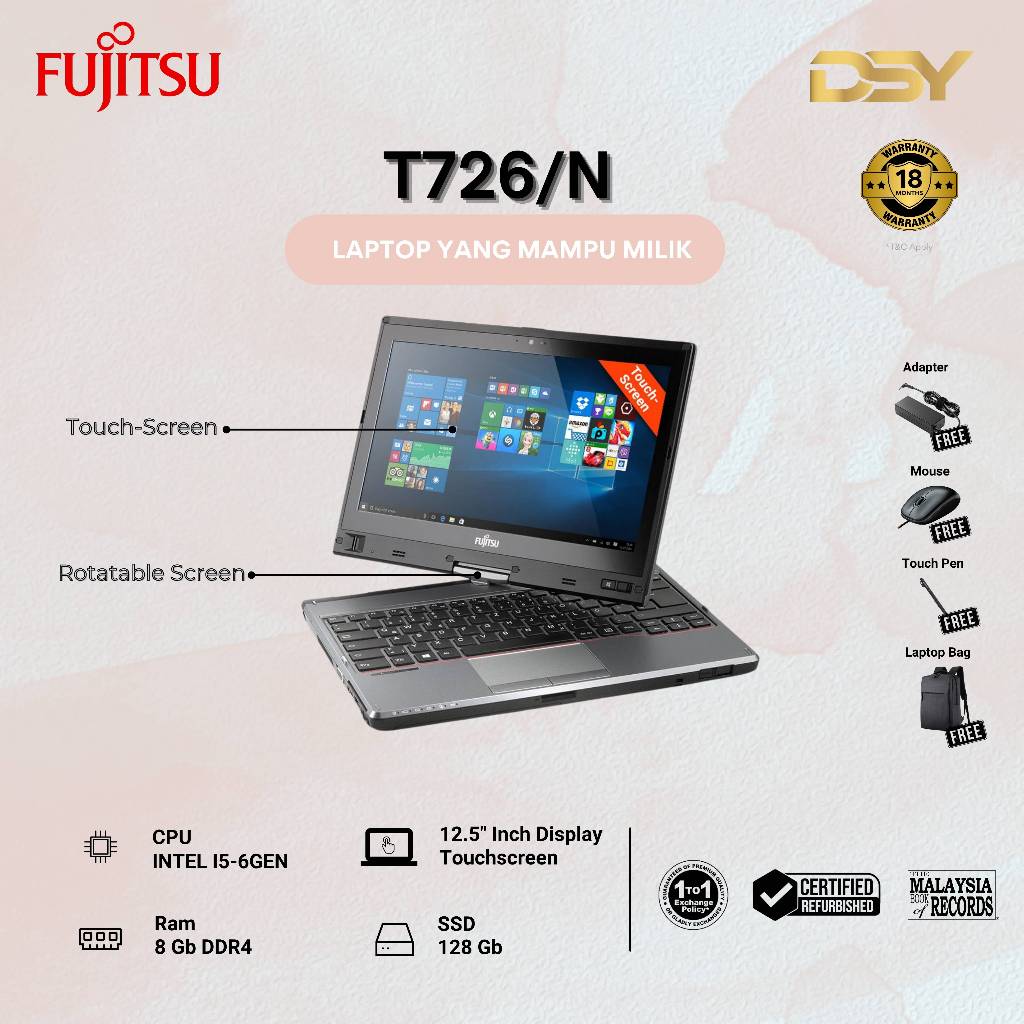 (Wrt 18 Month)FUJITSU TABLET V727/V / T726/N LAPTOP | Free Mouse ...