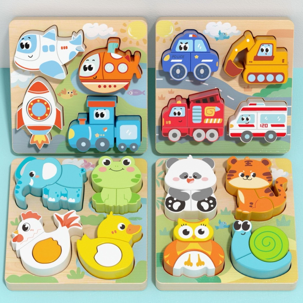 Wooden Puzzle 3D Toys Montessori Wooden Baby Animal Building Blocks ...