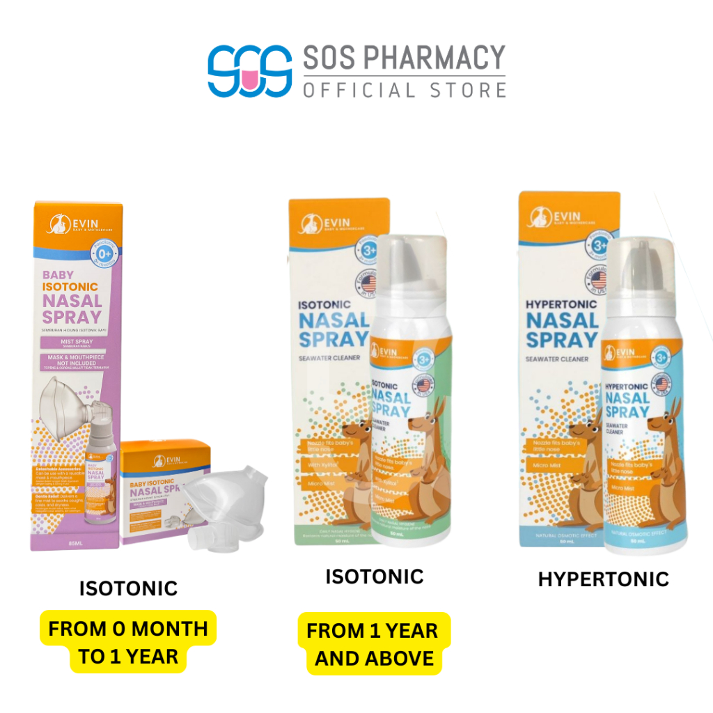 EVIN Isotonic 0.9% 50ml/ Hypertonic 2.2% 50ml /Baby Isotonic Nasal ...