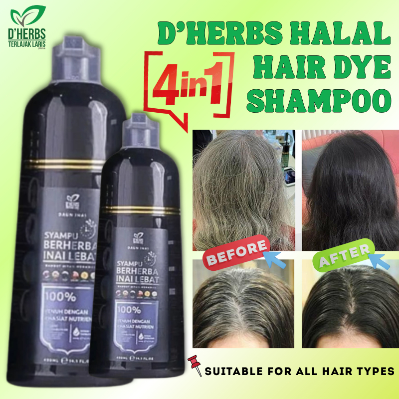 D’Herbs Inai Rambut Halal Sah Solat Shampoo – Cover Grey Hair Fast ...