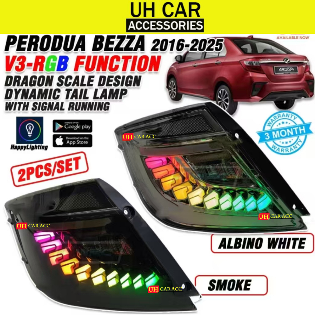 Perodua Bezza 2016 - 2025 V3-RGB Function Dragon Scale Design Dynamic ...