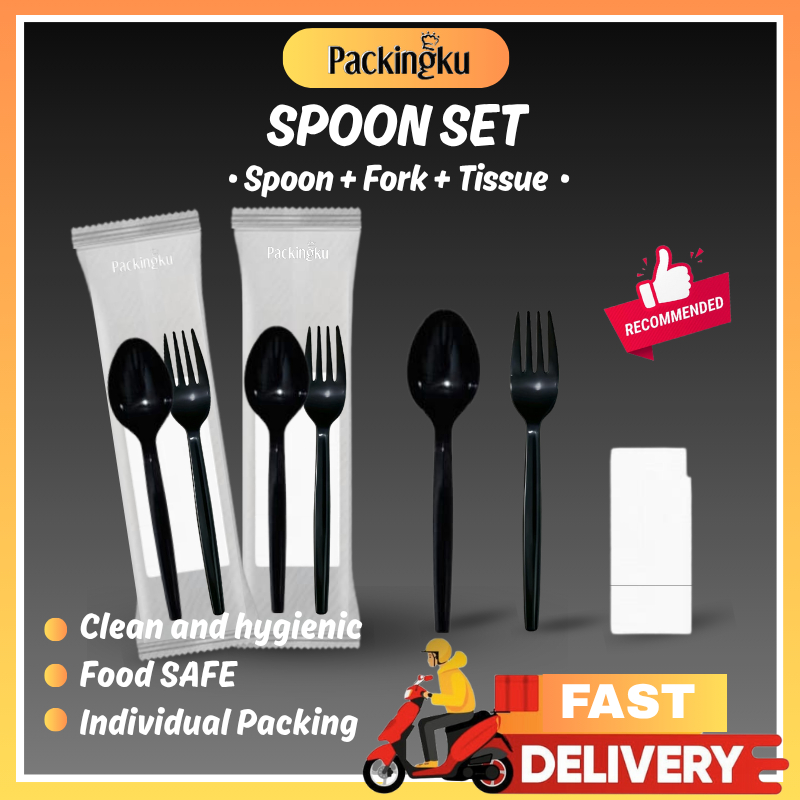 Packingku Spoon SET Individual Package ( Spoon+Fork+Tissue ) 100PCS/PKT ...