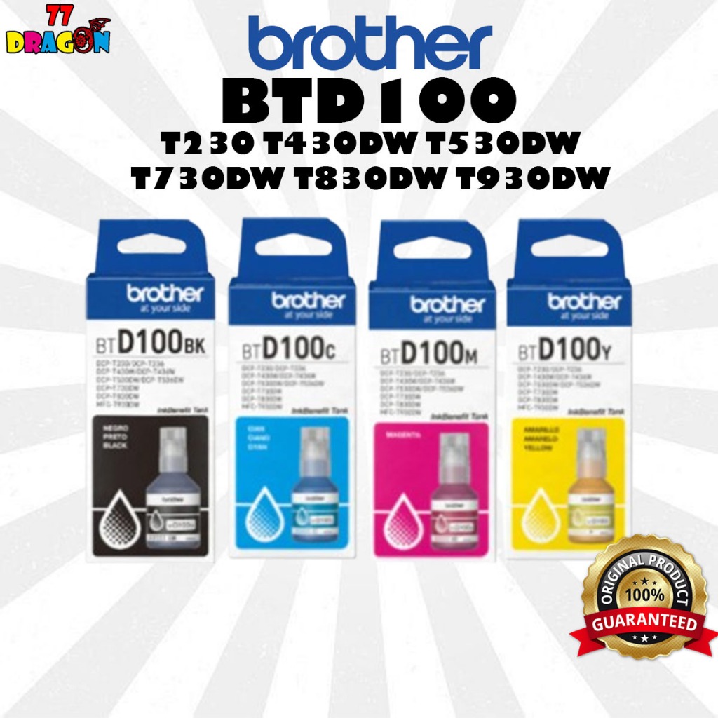 (GENUINE) Brother BTD100 BT-D100 D100 Black Cyan Magenta Yellow Ink ...