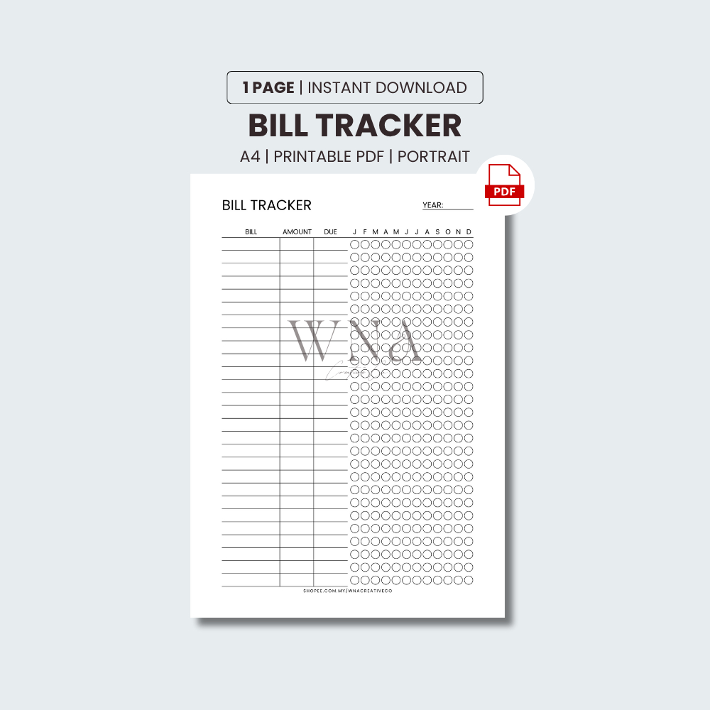 Bill Tracker Printable | Yearly Overview | 12-Month Payment Checklist ...