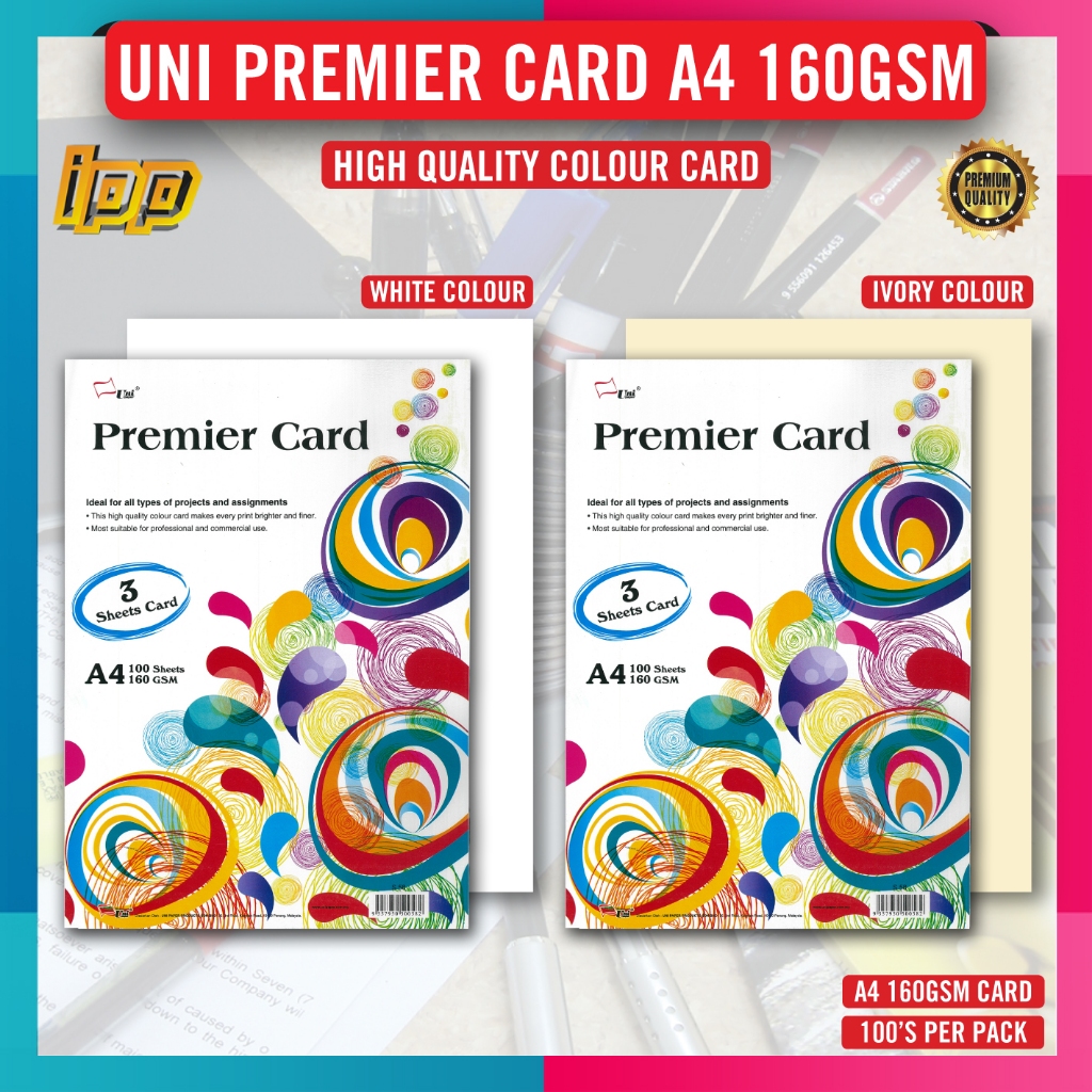 Uni Premier A4 3 Sheet Card 160gsm 100's / A4 High Quality Colour Card ...