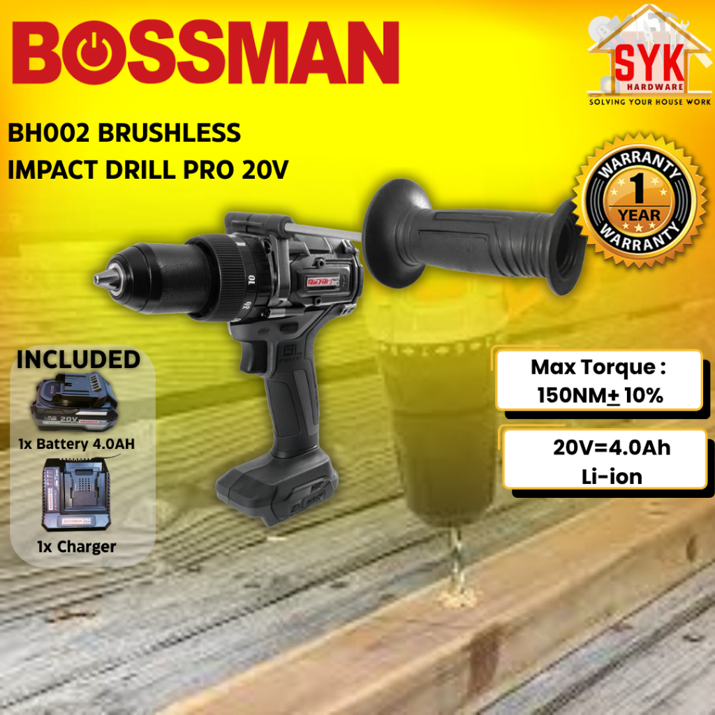 SYK Bossman BH002 Brushless Cordless Impact Drill Pro Battery Machine ...