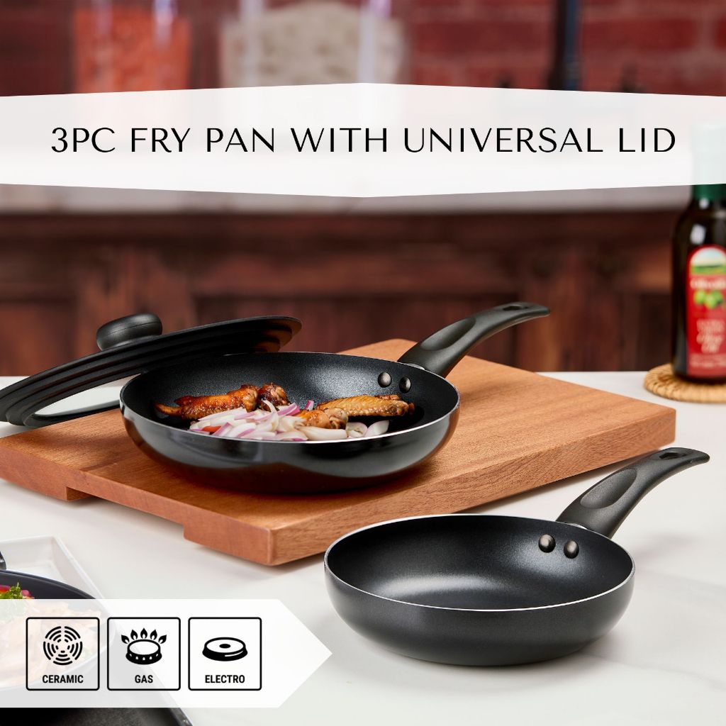 3pc Non-Stick Stackable Frying Pan Set, Space-Saving Design with ...