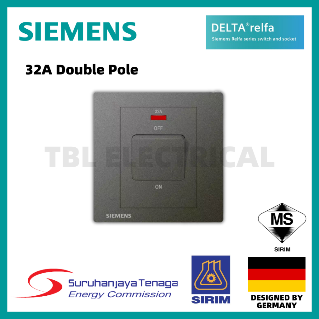 SIEMENS DELTA® Relfa SERIES 20A/32A/45A Switch With Neon Indicator ...