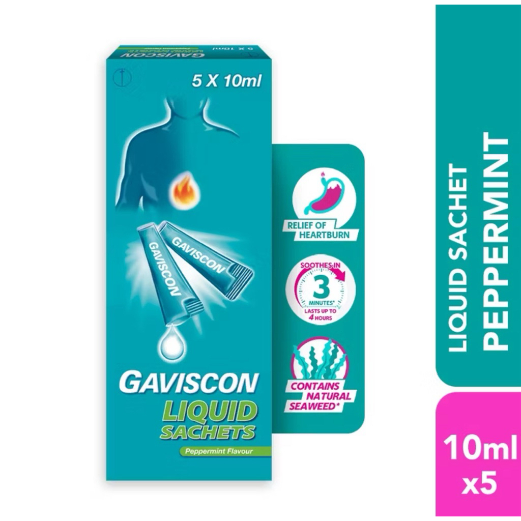 Gaviscon Peppermint Liquid Sachet (10ml x 5's) - Fast Relief Heartburn ...
