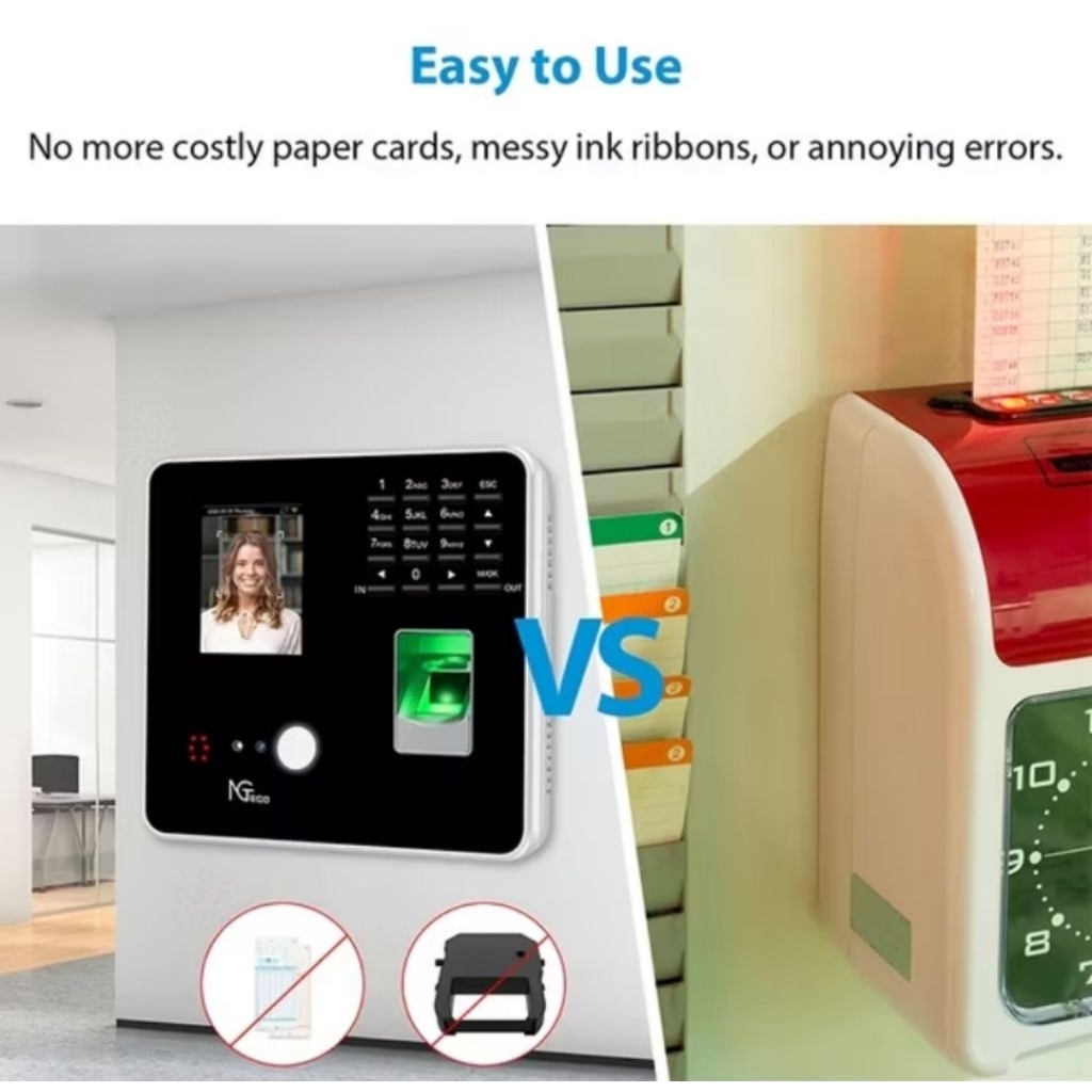 NGTeco Face Time Attendance Machine Digital Time Recorder RFID Card2 ...