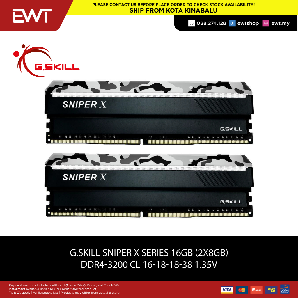 G.SKILL SNIPER X SERIES 16GB (F4-3600C16D-16GSXWB) | Shopee Malaysia