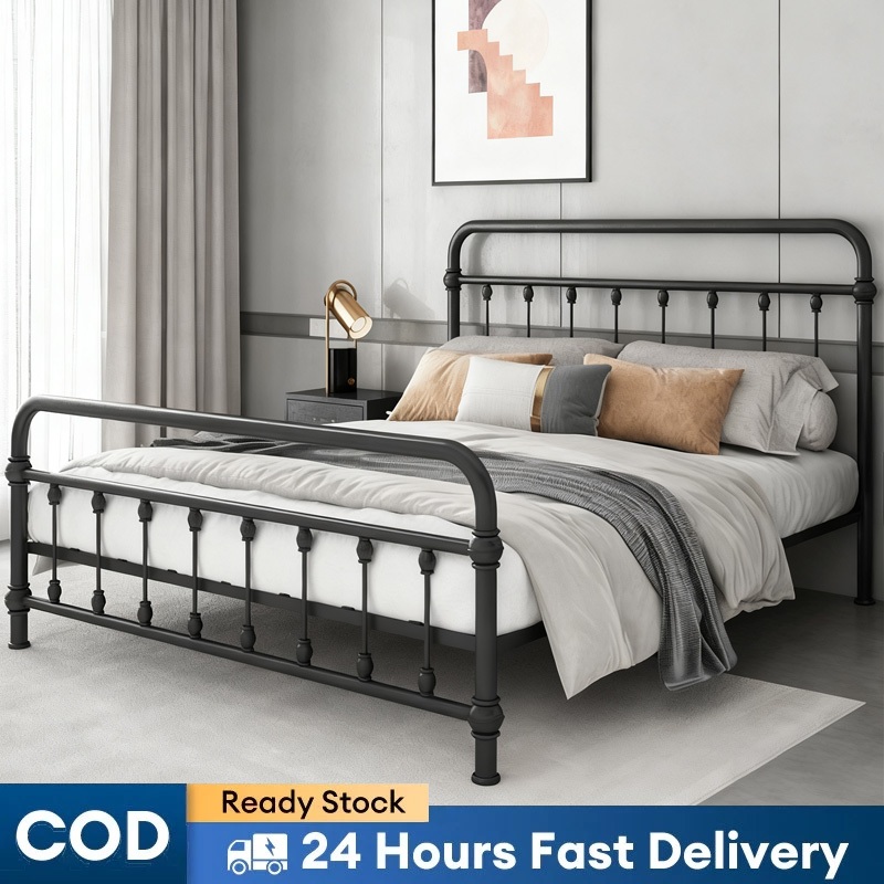 katil queen bed frame/king bed frame/katil besi queen size white ...