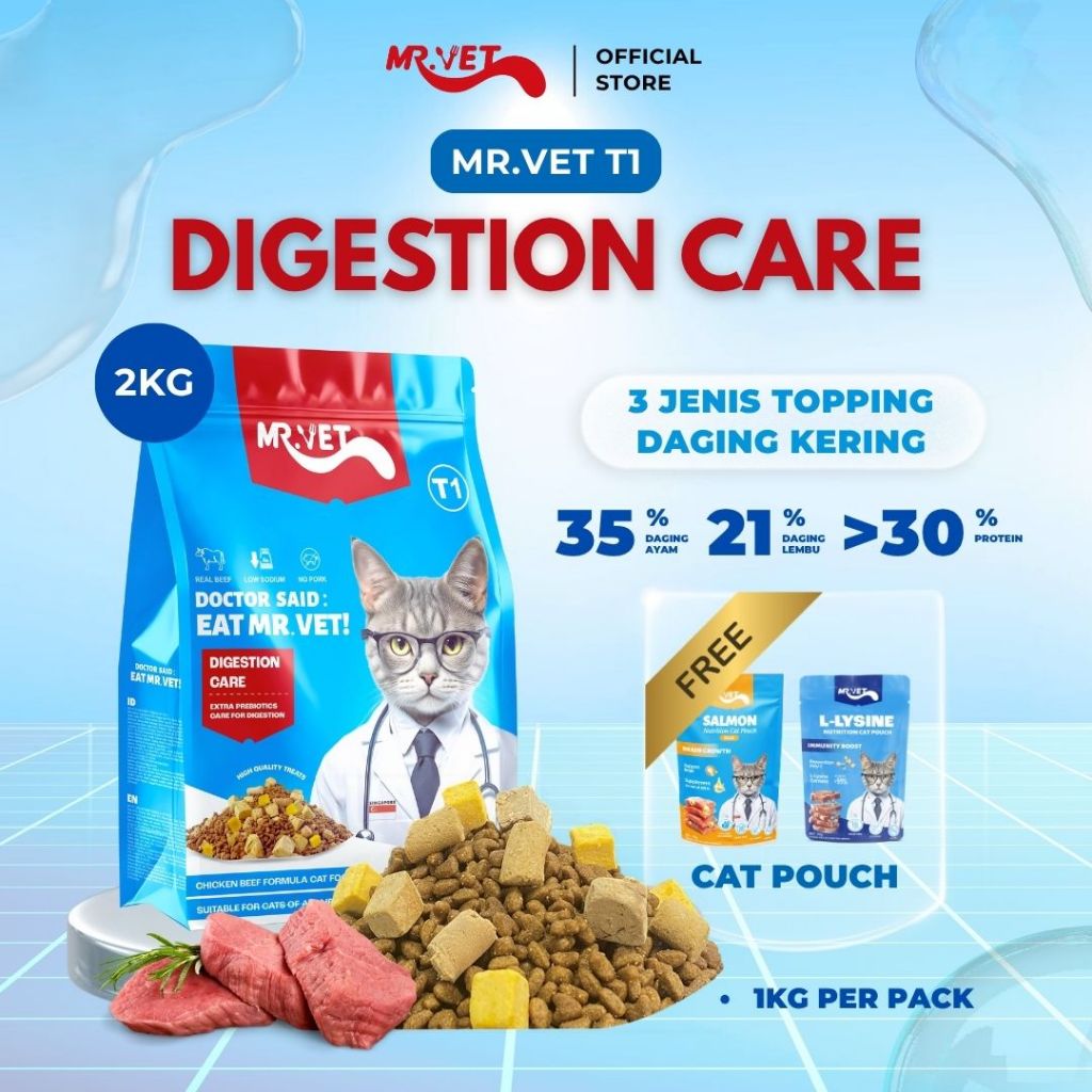 MR.VET Cat Food T1 Combo 2 Packs 1KG Chicken & Beef, Helps Reduce ...