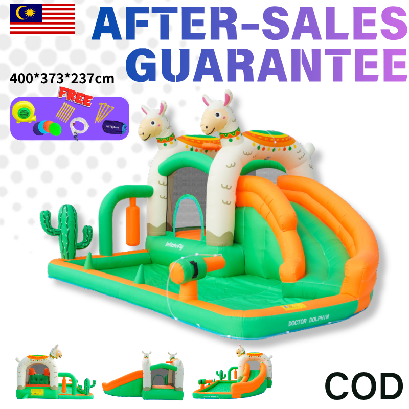 DOCTOR DOLPHIN Inflatable Castle Large Water Slide Alpaca-themed ...