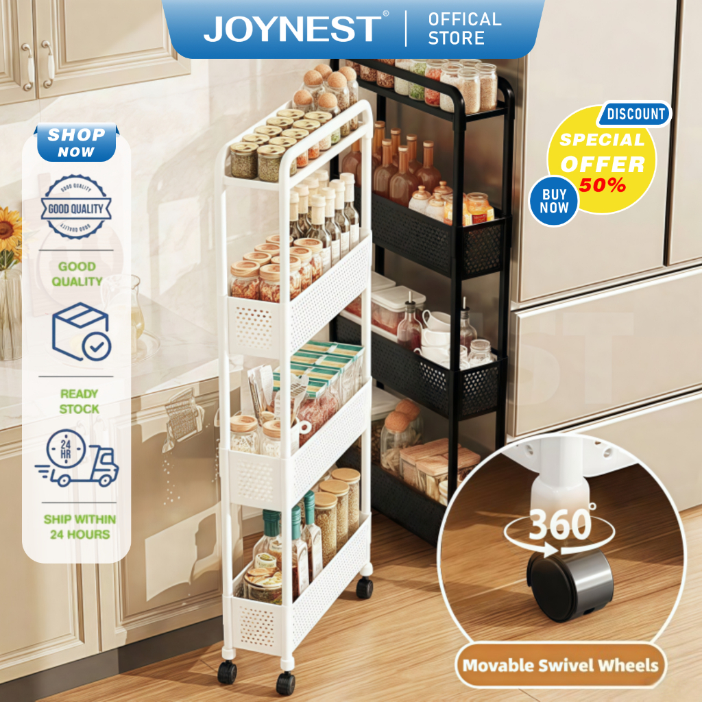 JOYNEST 3/4 Tier Gap Stroage Rack Movable Narrow Shelf Kitchen Storage ...