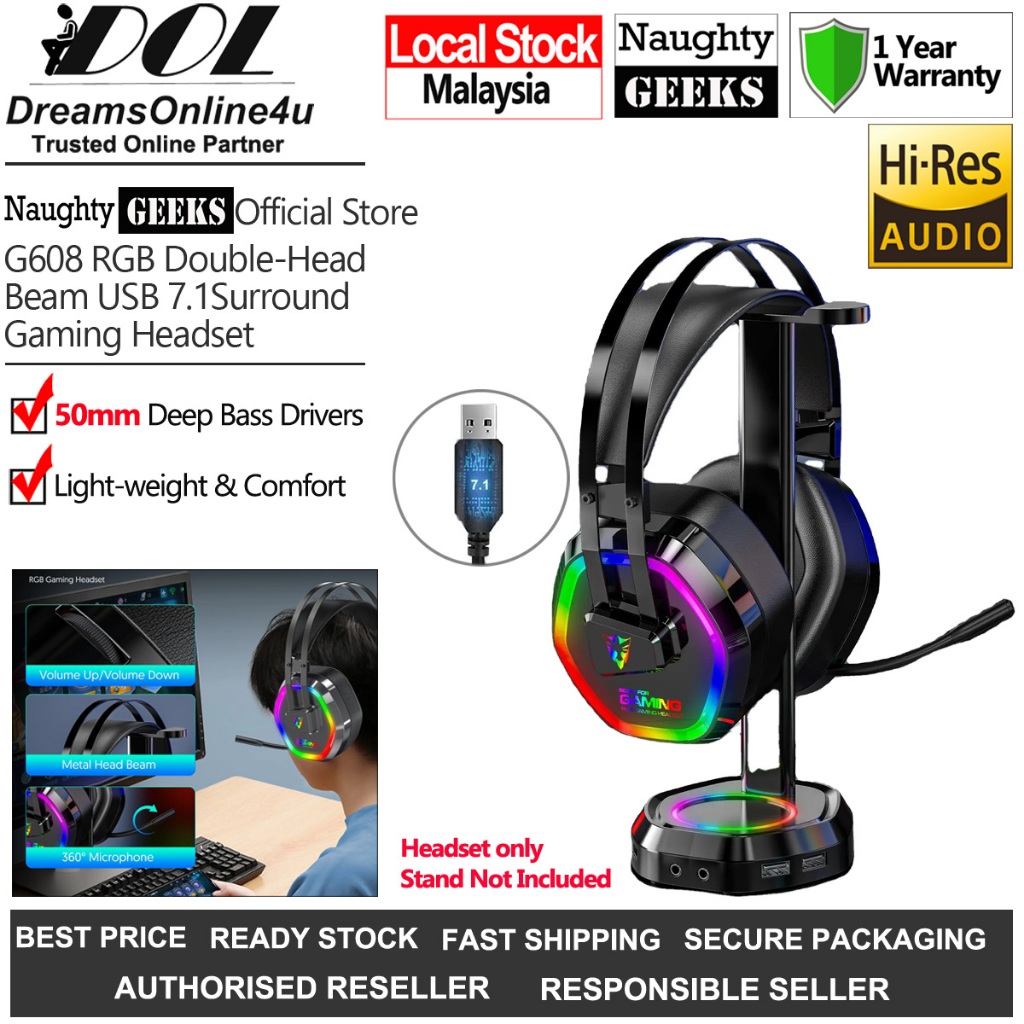 Naughty GEEKS G607 G608 USB Virtual 7.1-Ch Surround Sound 50mm Speaker ...