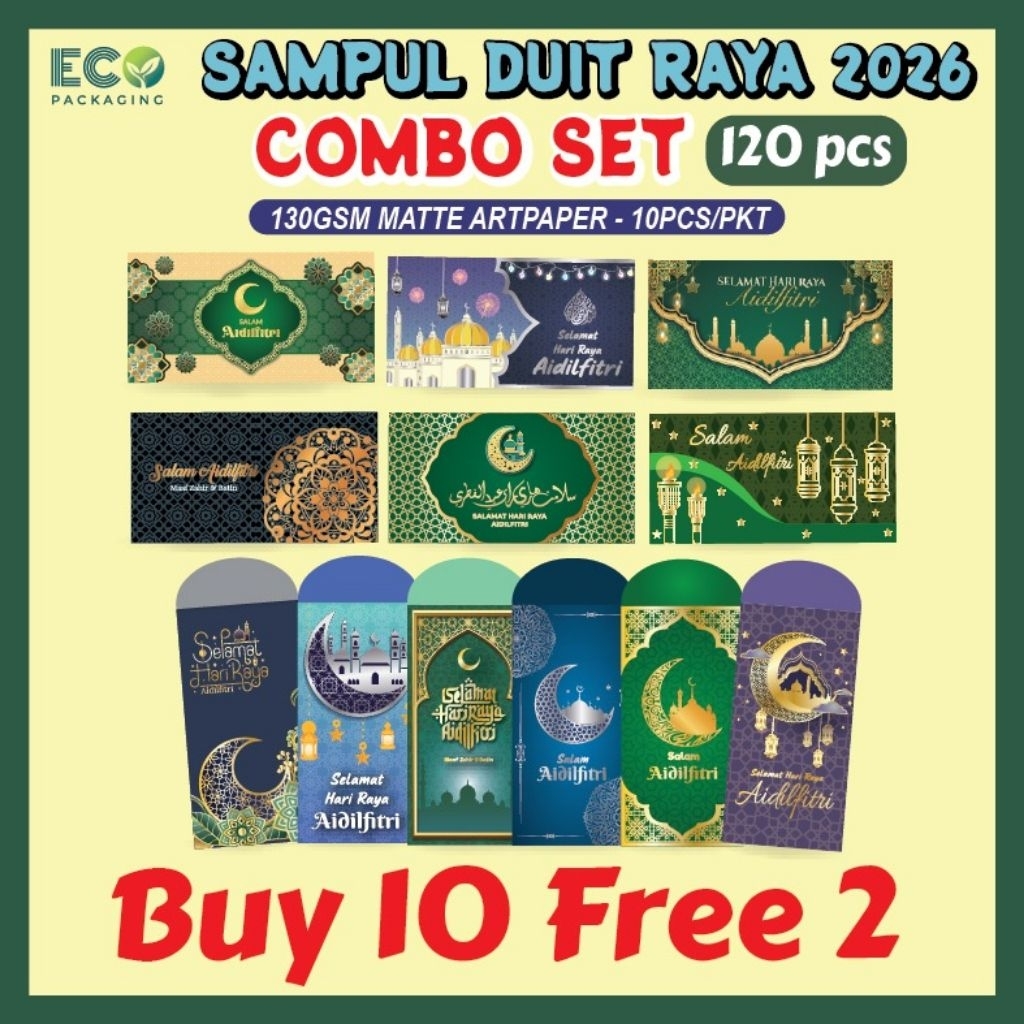 SAMPUL DUIT RAYA 2026 COMBO SALE 120pcs | 130gsm Matt Art Paper - READY ...