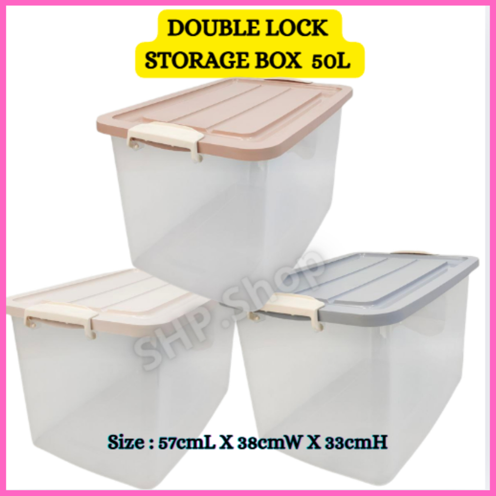DOUBLE LOCK STORAGE BOX 50L Multipurpose Storage Container / Kotak ...