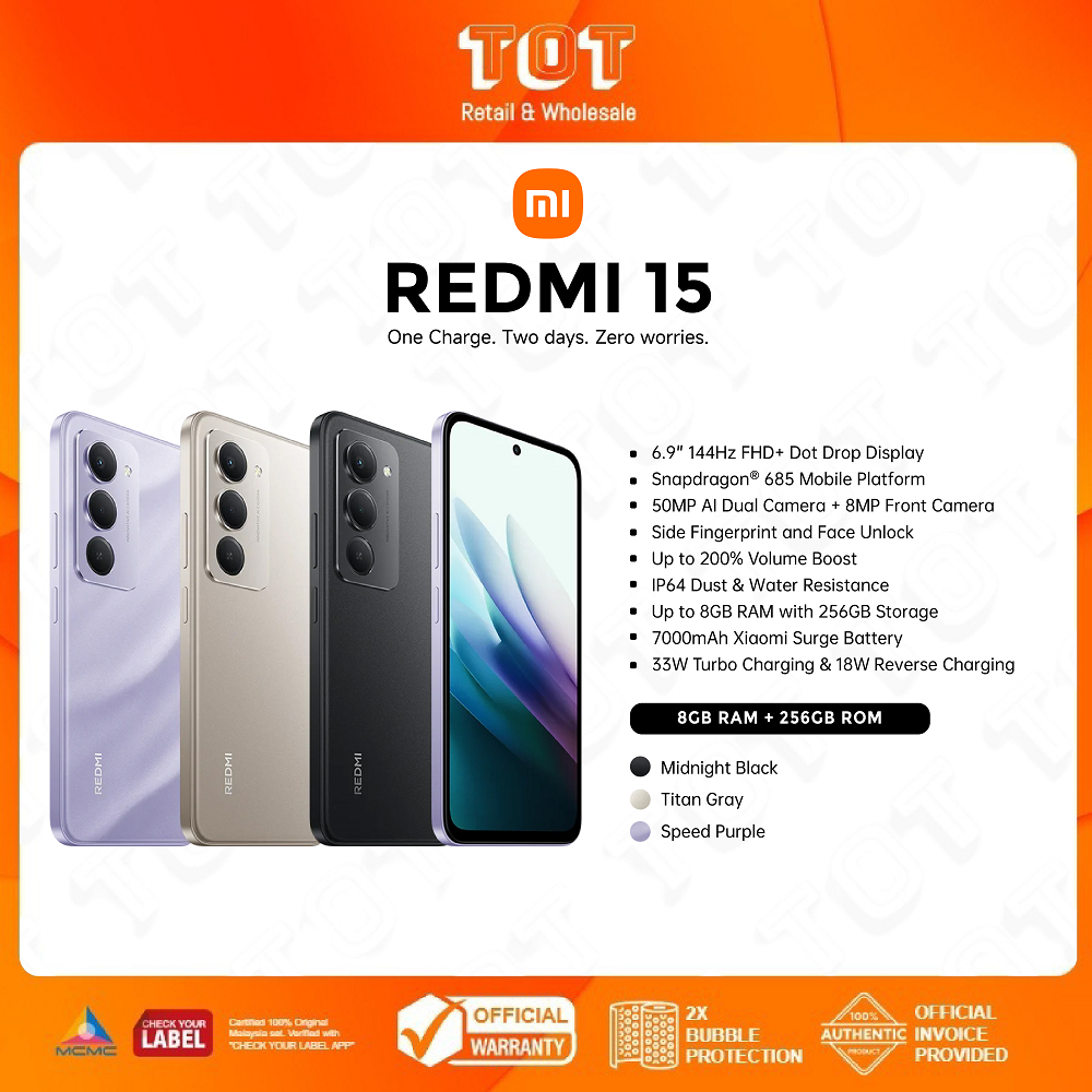 Xiaomi Redmi 15 LTE / 5G l 6.9" FHD+ Display l 8+8GB Extended RAM + 256GB ROM I 7000mAh Battery I IP64
