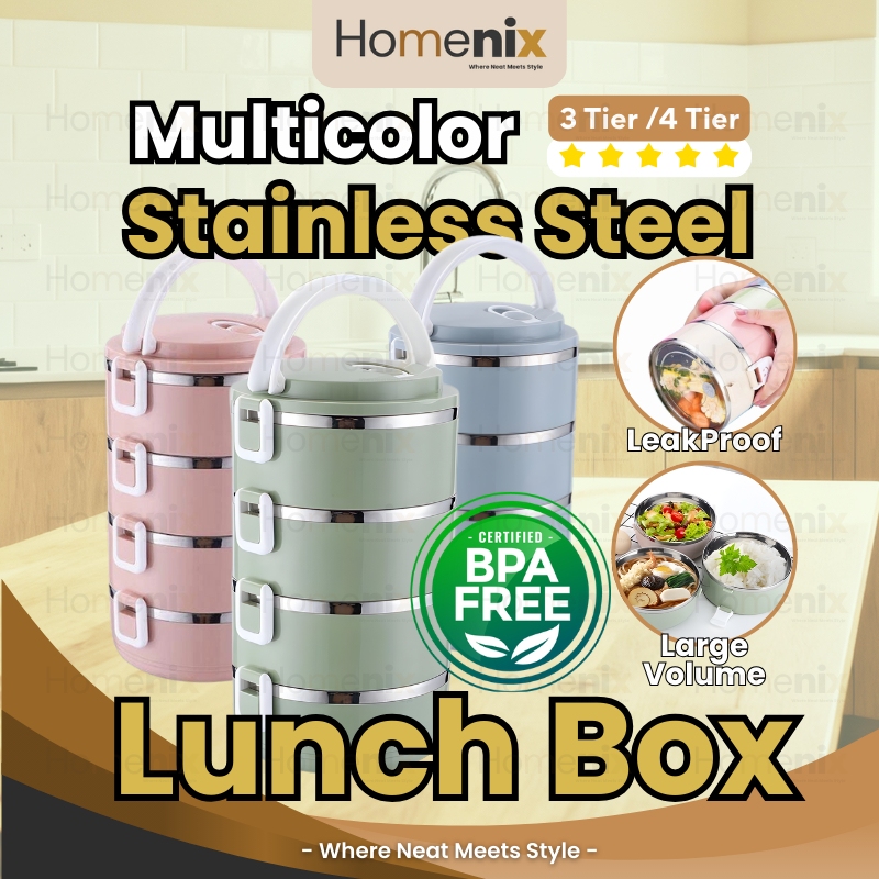 3/4 Multi Layer Stainless Steel Lunch Bento Box Tingkat Food Container ...