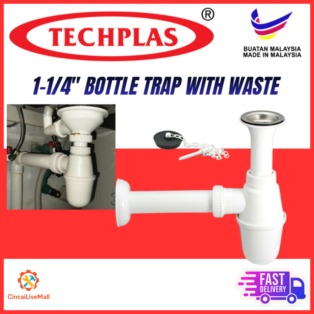 TECHPLAS BASIN BOTTLE TRAP WITH WASTE 1-1/4