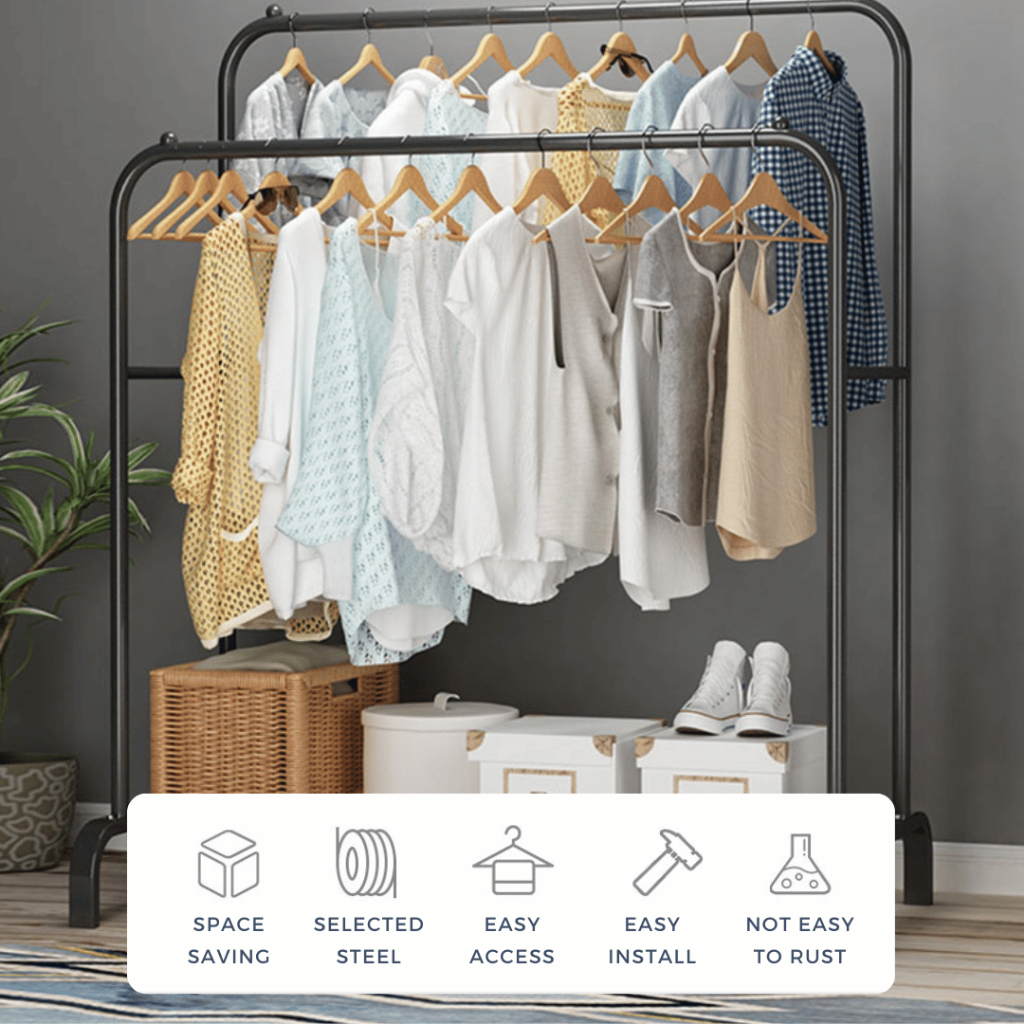 Rak Baju /Single Double Pole Strong Steel Structure Laundry Cloth Rack ...
