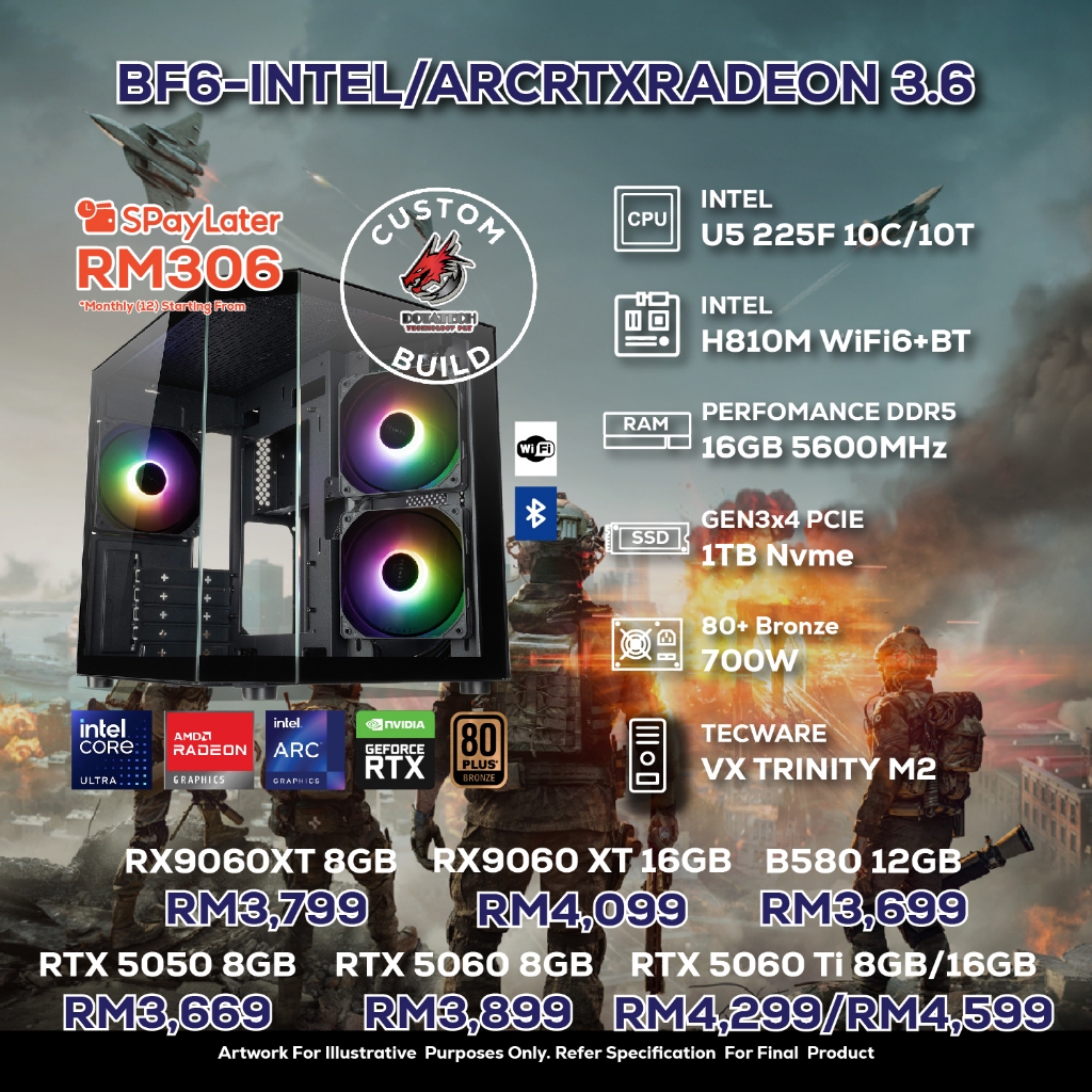 DOTATECH BF6-INTEL/ARCRTXRADEON 3.6 - CUSTOM PC GAMING PACKAGE Intel ...