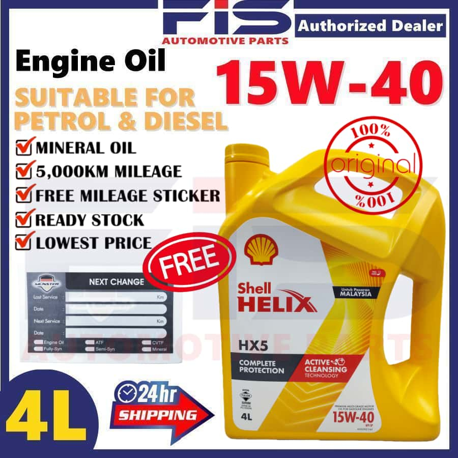 FIS Original Engine Oil Shell Helix HX5 15W40 Minyak Hitam Enjin Kereta ...
