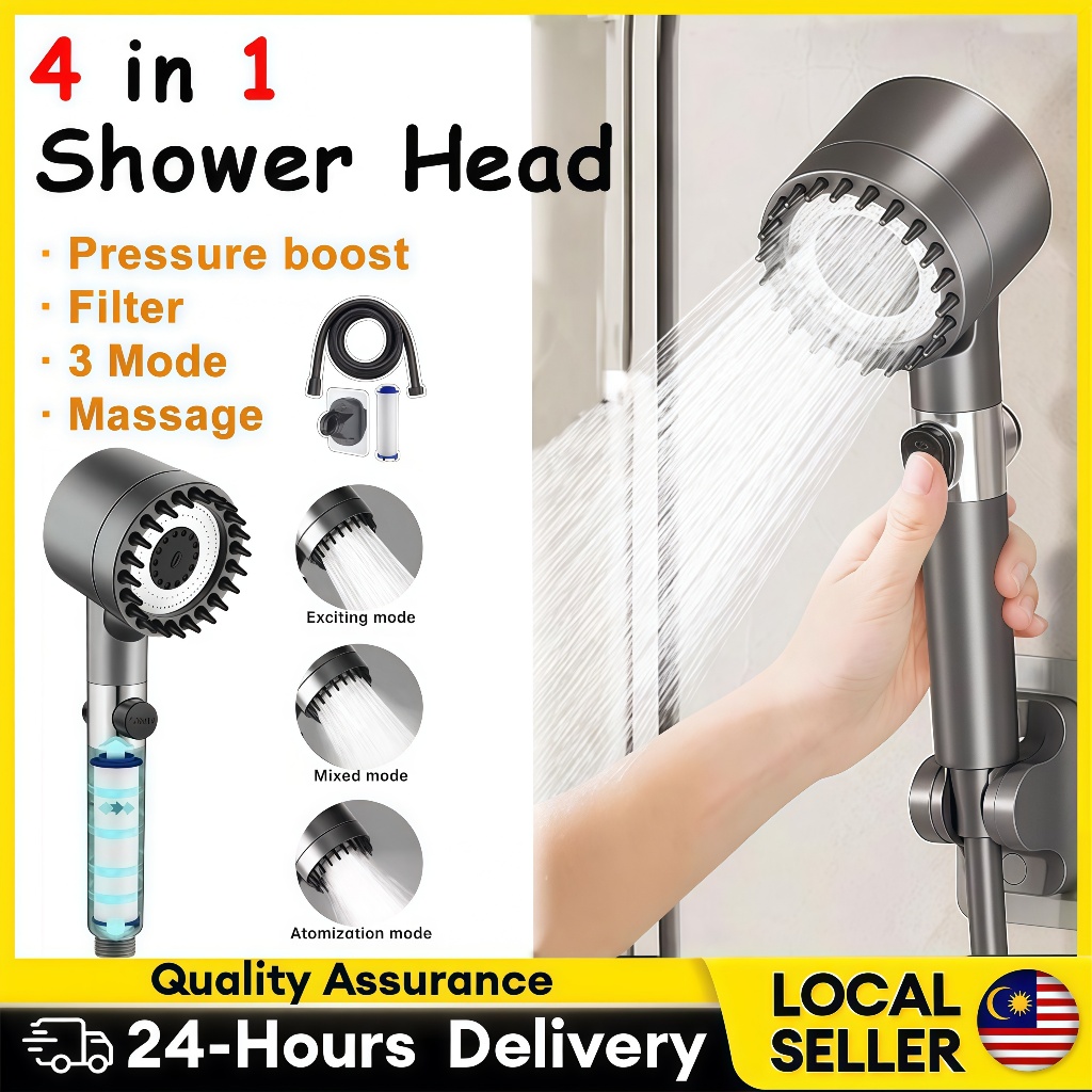 【4 in 1】 3 Modes Removable High Pressure Shower Head With Filter Head ...