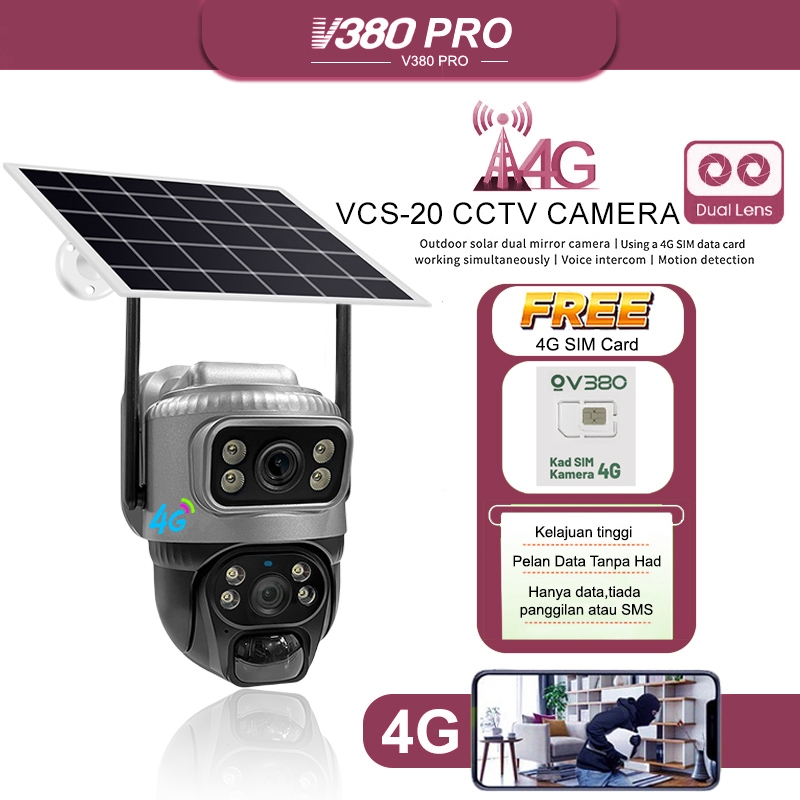 V380 Pro Solar Outdoor Cctv Camera VCS-20 Wireless Dual lens Waterproof ...
