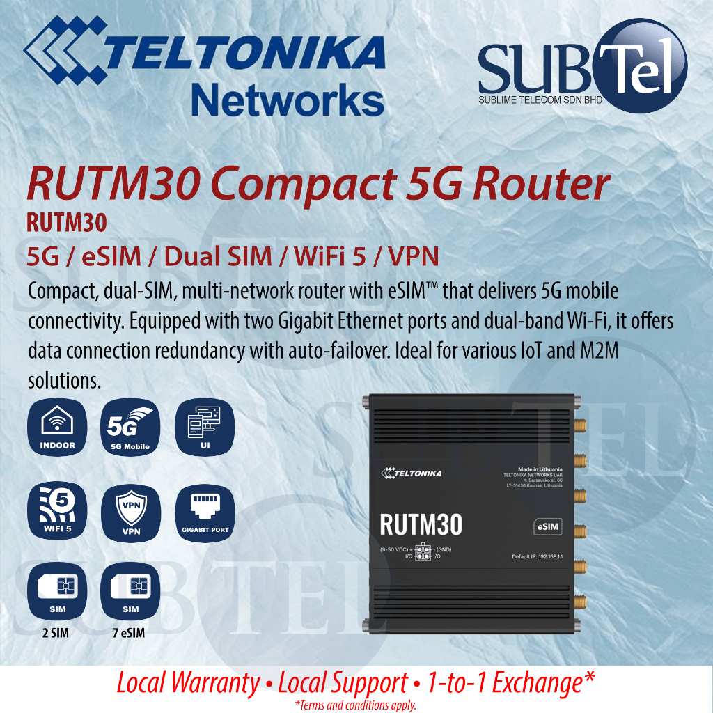 Teltonika RUTM30 Compact 5G Router | dual-SIM | eSIM | Dual-Band WiFi ...